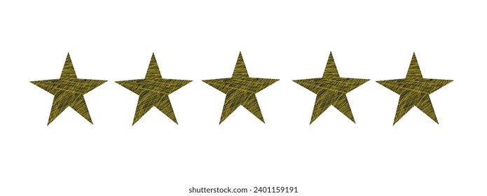 Five star feedback doodle. Sketch grunge style. Isolated vector illustration.