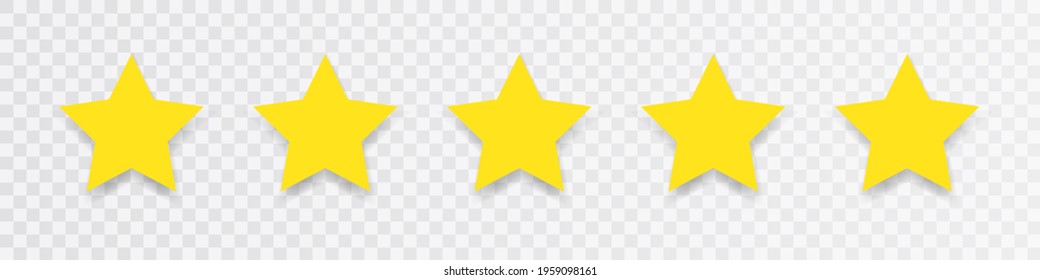 Five star. Flat icon with yellow five stars on transparent background. Vector illustration. EPS 10.