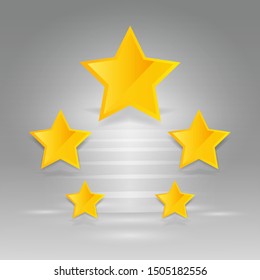 Five star golden rating, feedback creative vector illustration winning, for web and print decoration stars on silver background