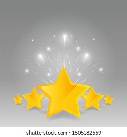 Five star golden rating, feedback creative vector illustration winning, for web and print decoration stars on silver background
