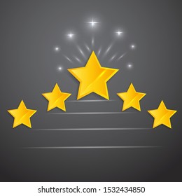 Five star golden rating, feedback creative vector illustration winning, for web and print decoration stars on silver background