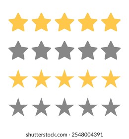 Five star. Golden stars set. Review best rank. 5 star vector symbol isolated on white background.