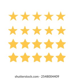 Five star. Golden stars set. Review best rank. 5 star vector symbol isolated on white background.