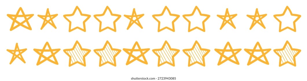 Cinco estrellas. Dibujado a mano revisión amarillo ilustración de cinco estrellas. Premio, calidad, Comentarios