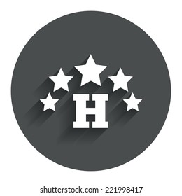 Five Star Hotel Apartment Sign Icon. Travel Rest Place Symbol. Circle Flat Button With Shadow. Modern UI Website Navigation. Vector