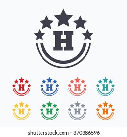 Five Star Hotel Apartment Sign Icon. Travel Rest Place Symbol. Colored Flat Icons On White Background.