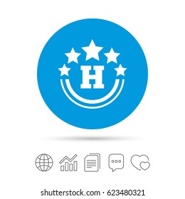 Five star Hotel apartment sign icon. Travel rest place symbol. Copy files, chat speech bubble and chart web icons. Vector