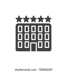 Five star hotel building icon vector, filled flat sign, solid pictogram isolated on white. Symbol, logo illustration. Pixel perfect vector graphics