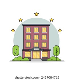 Ilustración vectorial de edificio de hotel de cinco estrellas. Diseño de concepto de servicio hotelero