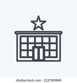 Icono de hotel de cinco estrellas en estilo de línea de moda aislado en un fondo azul suave