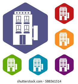 Five star hotel icons set rhombus in different colors isolated on white background
