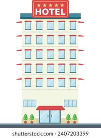 Ilustración de hotel de cinco estrellas realizada profesionalmente con fondo blanco