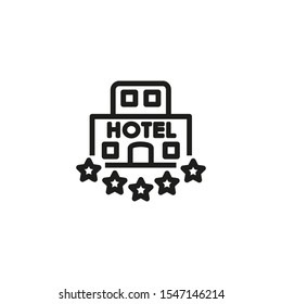 Five star hotel line icon. Hotel building, five star, assessment. Hotel concept. Vector illustration can be used for topics like hotel business, tourism, service industry