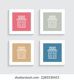 Five Star Hotel Line Icon in Four Color Square Shapes.