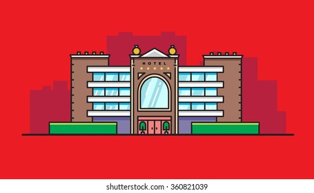 Five star hotel on red background in flat style