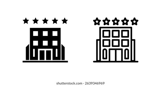 A five star hotel rating icon, ideal for representing luxury hotels, premium accommodation, and high end hospitality services.