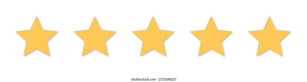 Five Star Icon. 5 Stars Level Vector Sign. Yellow Star Good Rank Status Symbol. Best Rating Gold Service Isolated On White Background.