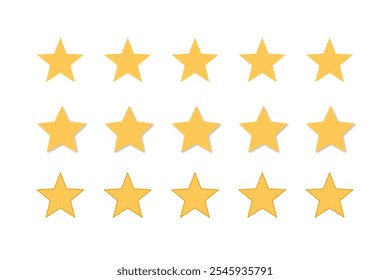 Five star icon. 5 Stars level vector sign. Yellow star good rank status symbol. Best rating gold service isolated on white background.