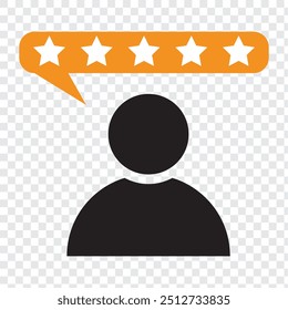 Icono de cinco estrellas. Concepto de Comentarios Cliente. Valoración de 5 estrellas. Diseño de forma de calidad. Vector amarillo Negro aislado cinco estrellas. Sobre fondo transparente. EPS 10.