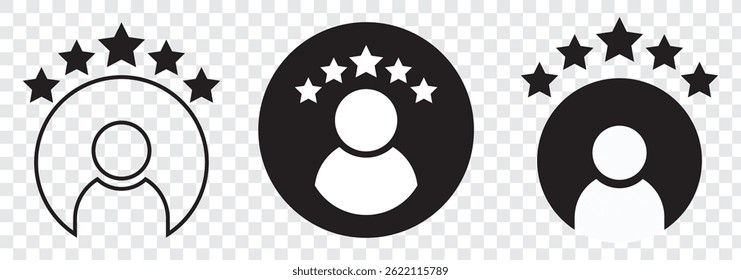 Five Star icon. Customer feedback concept. 5 stars rating review. Quality shape design. Vector yellow Black isolated five stars. On transparent background. EPS 10.