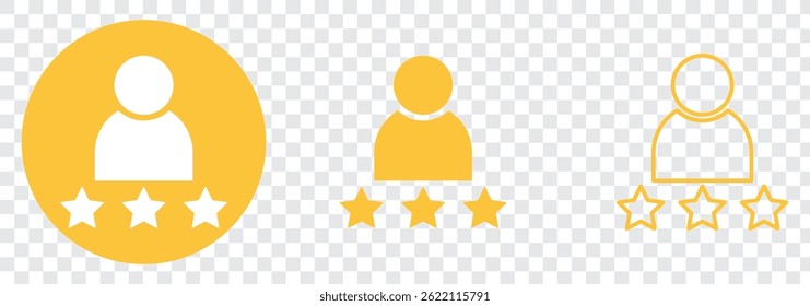 Five Star icon. Customer feedback concept. 5 stars rating review. Quality shape design. Vector yellow Black isolated five stars. On transparent background. EPS 10.