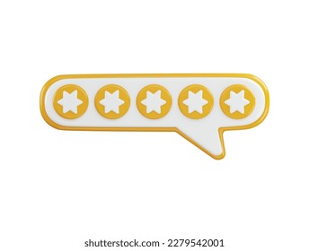 five star icon with speech bubble icon 3d rendering vector illustration