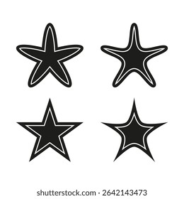 Five star icon. Symmetrical shape vector. Hollow black forms. Clean white layout.