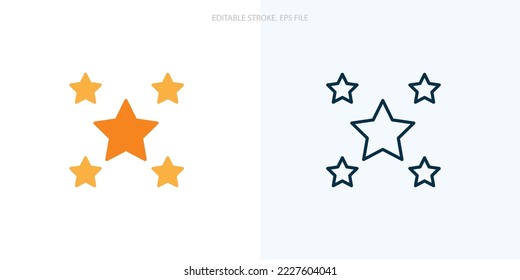 Icono de cinco estrellas para tu sitio web, logotipo, aplicación, interfaz de usuario, impresión de producto. Icono de ilustración de vector de silueta plana de cinco estrellas. Conjunto de iconos de trazo editable. archivo EPS	
