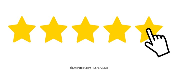 Cinco iconos de estrella forma 5 estrellas con el puntero del dedo aislado en blanco. Ilustración vectorial, pasos 10