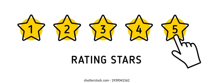 Five star icons 5 star shape with finger pointer isolated on white. Vector illustration eps 10