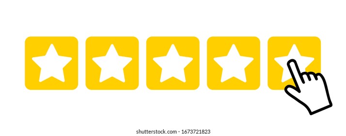 Five star icons ratings, 5 star shape with finger pointer isolated on white. Vector illustration eps 10