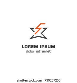 Five star, lightning star, energy star. Vector logo temlate