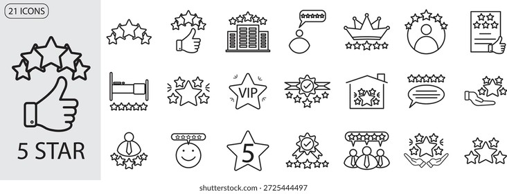 Fünf-Sterne-Linien-Symbolsatz. Vektor