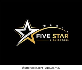 Five star logo concept red and metalic color