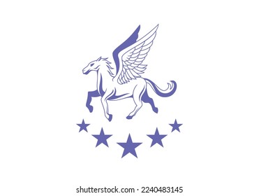 Five star pegasus logo, suits for company logo, brand of product,  company, community, icons, tickers and etc.