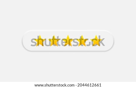 Five Star Product Quality Rating vector icon in neumorphic style. Very good review 5 stars symbol Vector EPS 10