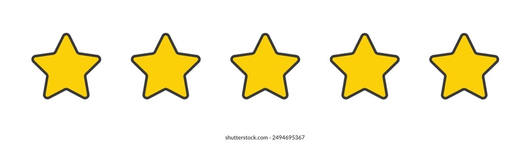 Five star Product rating or customer review with gold stars set. Graphic symbol flat design interface illustration elements for app ui ux web banner button vector isolated on white background
