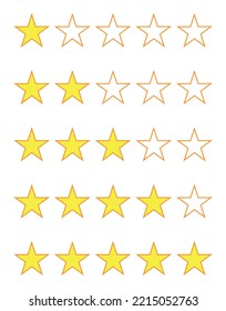 Icono de calificación de calidad de cinco estrellas. Ilustración vectorial.