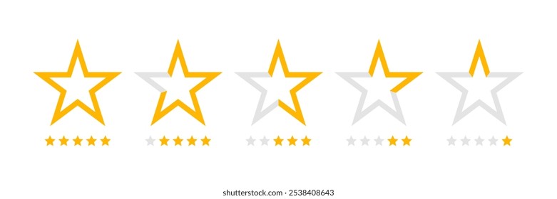 Five star quality rating icon. Rating scale from 1 to 5. Big stars with mini stars. Vector illustration.