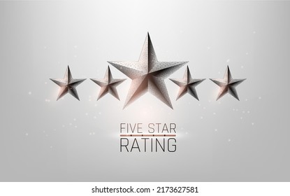 Clasificación de cinco estrellas. Ilustración vectorial 3D de bajo nivel. plexus. línea y puntos