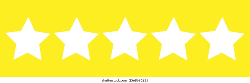  Five star rating, 5 (five) stars, customer quality symbol, vector product rating review flat icon, Star icon. Vector yellow isolated five stars. Customer feedback concept. eps10