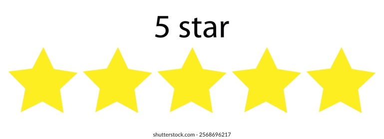  Five star rating, 5 (five) stars, customer quality symbol, vector product rating review flat icon, Star icon. Vector yellow isolated five stars. Customer feedback concept. eps10