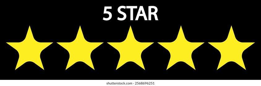  Five star rating, 5 (five) stars, customer quality symbol, vector product rating review flat icon, Star icon. Vector yellow isolated five stars. Customer feedback concept. eps10