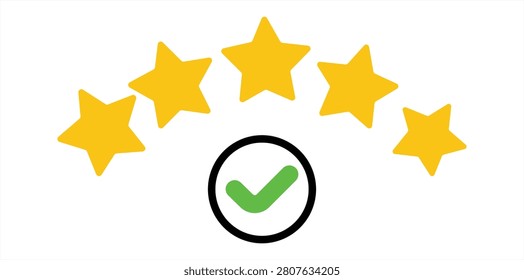 Five star rating badge illustration featuring quality approval customer feedback and business reputation concepts for branding marketing and creative vector design projects