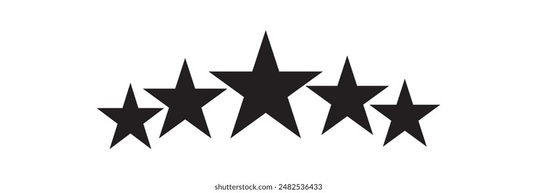 Five star rating, black silhouette of stars on a transparent background. Vector drawing of a five-pointed star.