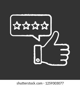 Five star rating chalk icon. Customer excellent review and feedback. Ranking. Client satisfaction. Isolated vector chalkboard illustration
