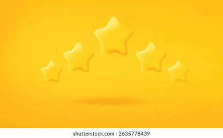 Five star rating. Customer evaluation. Customer review rating. 3d mesh and gradient vector illustration yellow background