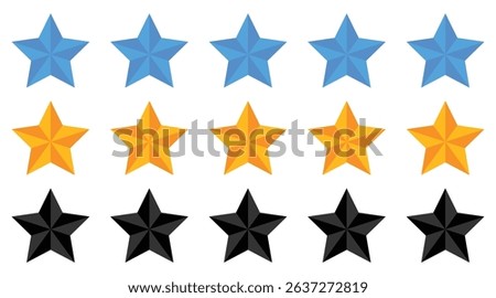 Five Star Rating and Customer Review Icons – Flat Vector Set for Feedback, Quality, and UX Design.