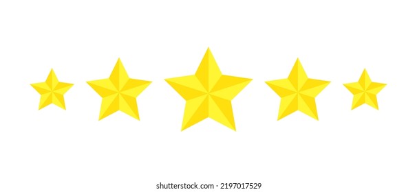 Five star rating, flat icon review for apps and websites. Yellow 5 star rank sticker isolated on a white background. For customer ratings or levels of food products, services, hotels, or restaurants.