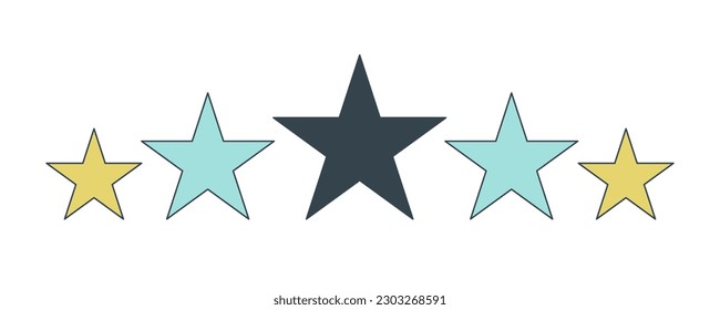 Five star rating flat line color isolated vector icon. Bewertung sterne. Review stars 5. Editable clip art element on white background. Simple outline cartoon spot illustration for web design